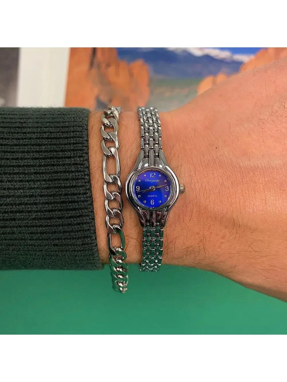 Y2K Minimalist Silver Blue Dainty Stainless Steel Watch 8.5 Inch Unisex